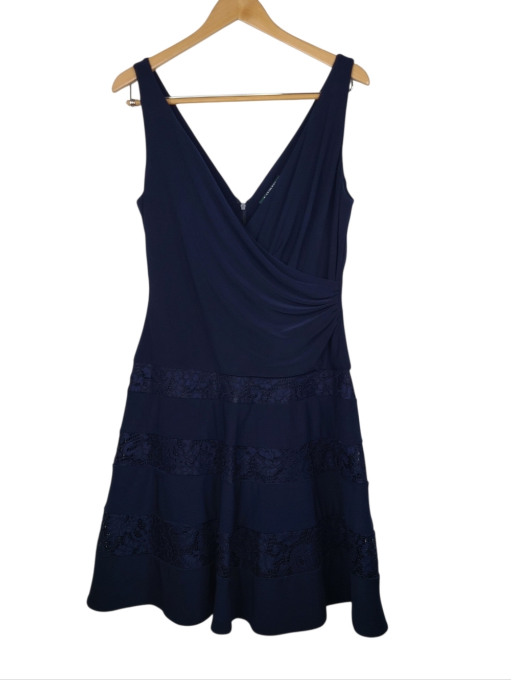 Lauren Ralph Lauren Navy Blue Sleeveless V-Neck Lace Inset Dress Women's Size 12